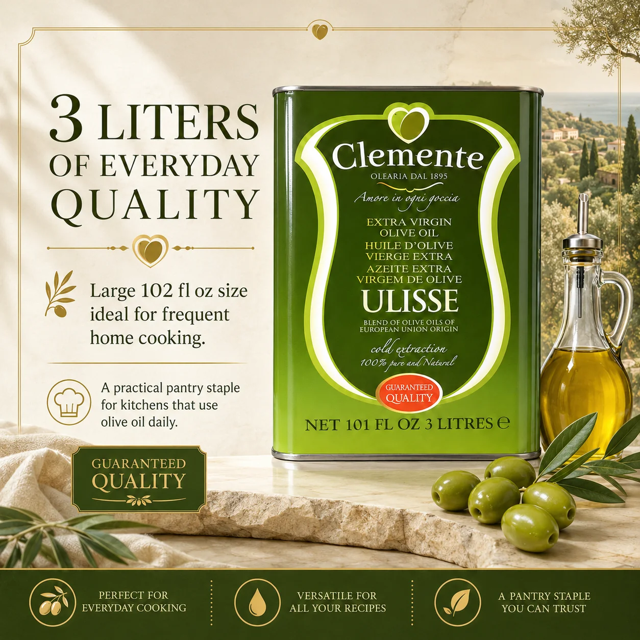 Clemente Ulisse Extra Virgin Olive Oil Tin Can (3 Liter-102 oz) - Image 4