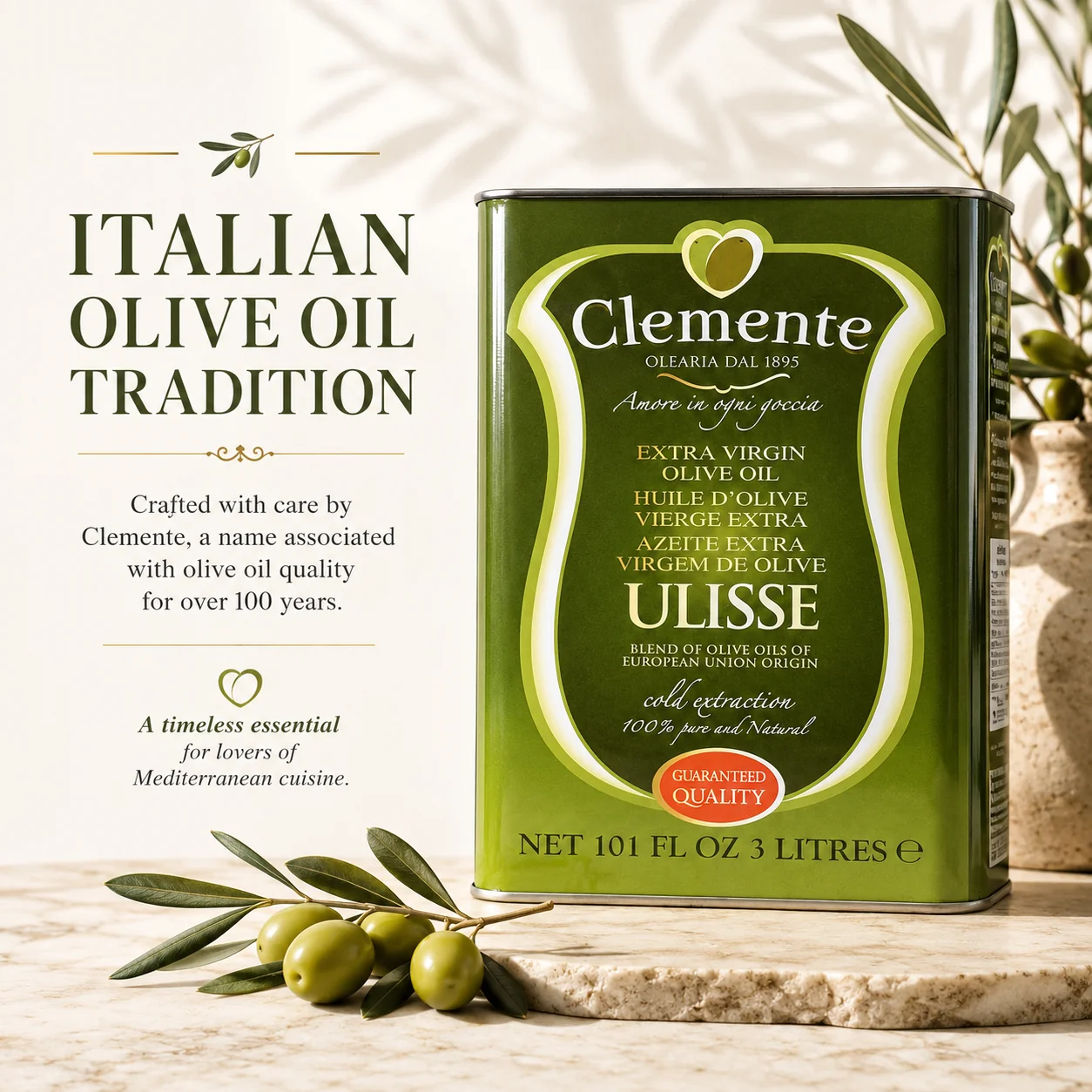 Clemente Ulisse Extra Virgin Olive Oil Tin Can (3 Liter-102 oz) - Image 6
